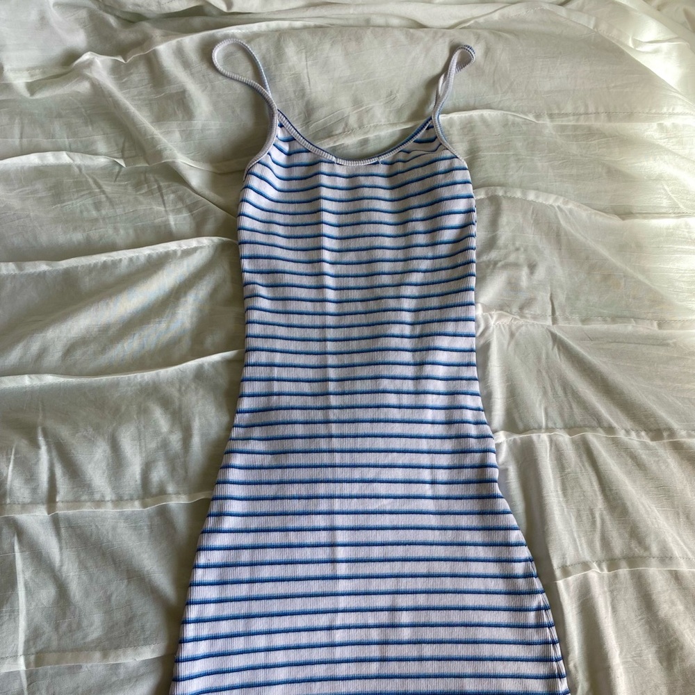 brandy melville baby blue and white striped bodycon dress
